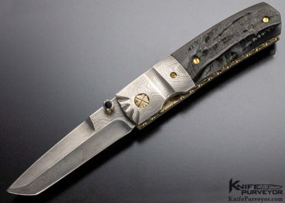 Mel Pardue Custom Knife Damascus & Buffalo Horn Tanto Linerlock - Image 5
