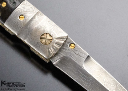 Mel Pardue Custom Knife Damascus & Buffalo Horn Tanto Linerlock - Image 6