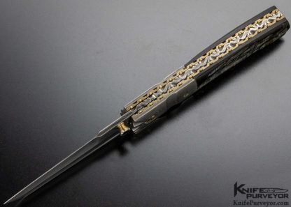 Mel Pardue Custom Knife Damascus & Buffalo Horn Tanto Linerlock - Image 8
