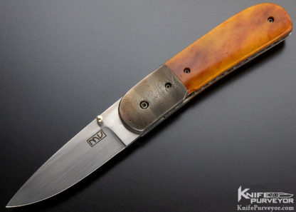 Michael Vagnino Custom Knife Giraffe Bone and Damascus Bolsters Linerlock - Image 3