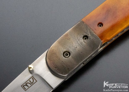 Michael Vagnino Custom Knife Giraffe Bone and Damascus Bolsters Linerlock - Image 4