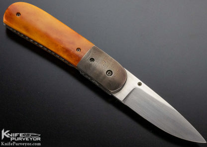 Michael Vagnino Custom Knife Giraffe Bone and Damascus Bolsters Linerlock - Image 5