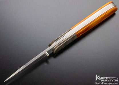 Michael Vagnino Custom Knife Giraffe Bone and Damascus Bolsters Linerlock - Image 6