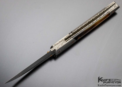 Michael Vagnino Custom Knife Damascus & Black Lip Pearl Linerlock - Image 7