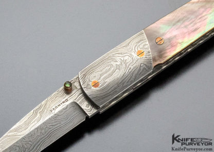 Michael Vagnino Custom Knife Damascus & Black Lip Pearl Linerlock - Image 5