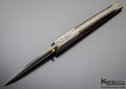 Michael Vagnino Custom Knife Damascus & Black Lip Pearl Linerlock - Image 6