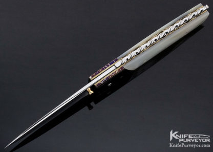 Mike Mercer Custom Knife Mother of Pearl and Mosaic Damascus Linerlock - Image 5