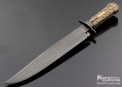 Mike Quesenberry Custom Knife Master Smith Twist Damascus "Dog Bone" Bowie Gold Fittings and Mammoth Scales - Image 7