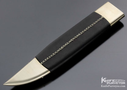 Mike Quesenberry Custom Knife Master Smith Twist Damascus "Dog Bone" Bowie Gold Fittings and Mammoth Scales - Image 3