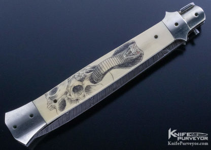 Paul Panak Custom Knife Damascus and Walrus Skull #16 Picklock Auto - Image 5