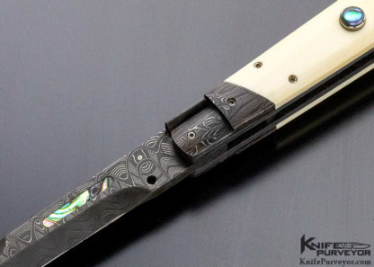Paul Panak Custom Knife Mammoth and Damascus with Abalone Auto - Image 2