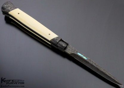 Paul Panak Custom Knife Mammoth and Damascus with Abalone Auto - Image 9