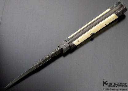 Paul Panak Custom Knife Mammoth and Damascus with Abalone Auto - Image 5