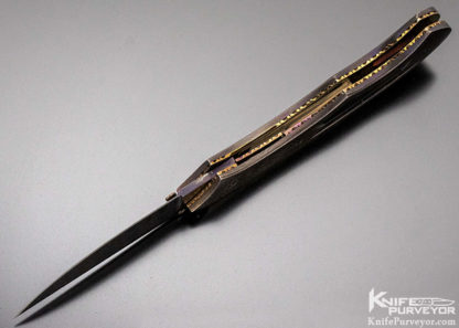 Rick Dunkerley Custom Knife Full Damascus and Black Lip Pearl D/A  Automatic - Image 5