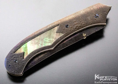 Rick Dunkerley Custom Knife Full Damascus and Black Lip Pearl D/A  Automatic - Image 6