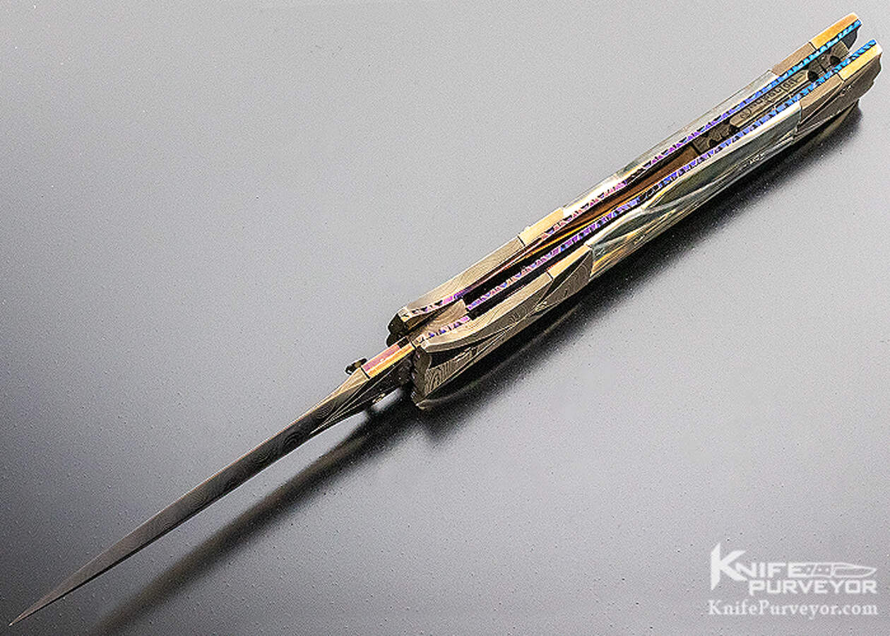 Rick Dunkerley Custom Knife Sole Authorship Damascus Fluted Mammoth Automatic Linerlock - Image 7