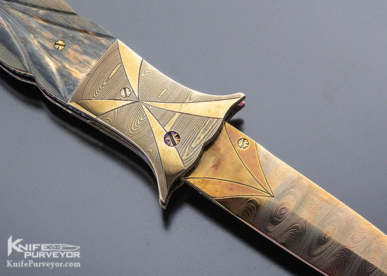 Rick Dunkerley Custom Knife Sole Authorship Damascus Fluted Mammoth Automatic Linerlock - Image 5