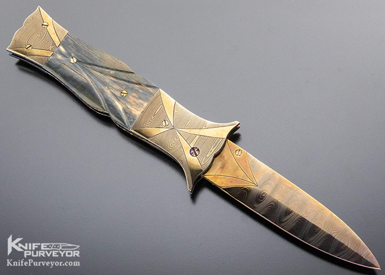 Rick Dunkerley Custom Knife Sole Authorship Damascus Fluted Mammoth Automatic Linerlock - Image 4