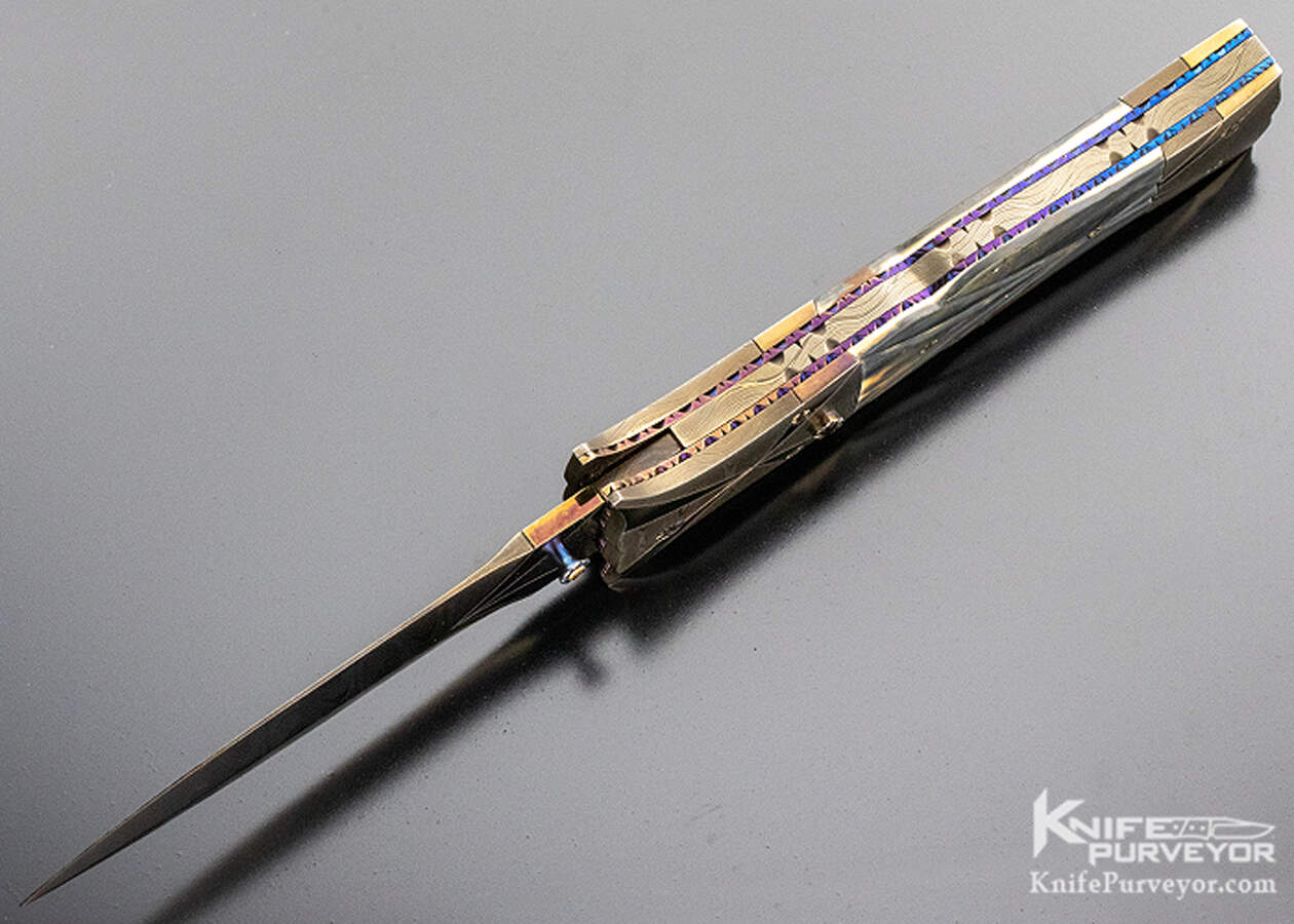 Rick Dunkerley Custom Knife Sole Authorship Damascus Fluted Mammoth Automatic Linerlock - Image 6