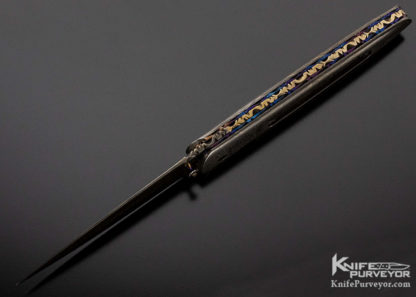 Rick Dunkerley Custom Knife Damascus Black Lip Pearl Window Frame Linerlock - Image 2