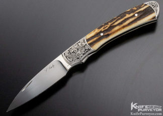 Scott Sawby Custom Knife Stag "Tanager" Self Lock Engraved Rick Simmons 15176
