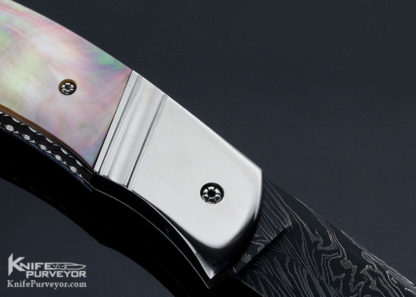 Ron Newton Custom Knife Sole Authorship Damascus and Fluted Nickel Silver with Black Lip Tahitian Pearl Shell Automatic - Image 4