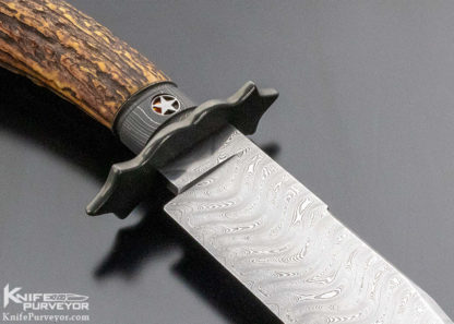 Ron Newton Master Smith Custom Knife Sole Authorship Damascus and Premium Stag Bowie with, Amber behind Stars - Image 5
