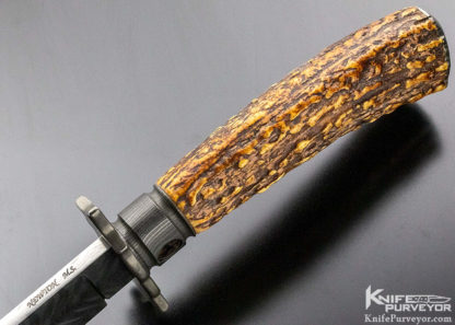 Ron Newton Master Smith Custom Knife Sole Authorship Damascus and Premium Stag Bowie with, Amber behind Stars - Image 10