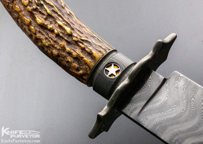 Ron Newton Master Smith Custom Knife Sole Authorship Damascus and Premium Stag Bowie with, Amber behind Stars - Image 7