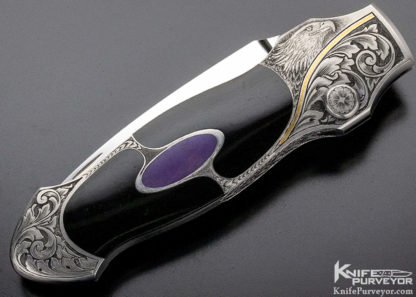 Scott Sawby Custom Knife Unknown Engraved Charoite & Black Edwards Jade Dagger - Image 8