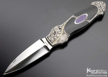 Scott Sawby Custom Knife Unknown Engraved Charoite & Black Edwards Jade Dagger - Image 7