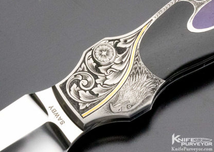 Scott Sawby Custom Knife Unknown Engraved Charoite & Black Edwards Jade Dagger - Image 10