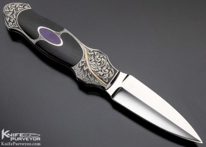 Scott Sawby Custom Knife Unknown Engraved Charoite & Black Edwards Jade Dagger - Image 5