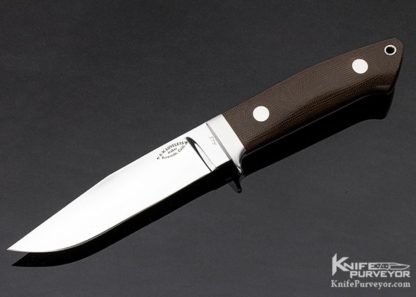 Bob Loveless Custom Knife Riverside Football Logo Green Canvas Micarta 5 inch Long Utility 11038 Open