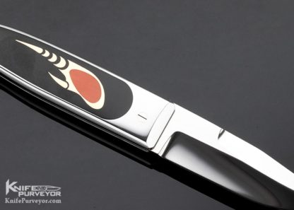 Charly Bennica Custom Knife Bakelite with Gold and Red Coral Inlays - Image 5