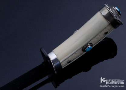 Kenneth King Custom Knife Turquoise Sole Authorship Damascus Mammoth Bowie (Featured on Page 95 of Knives 2021) - Image 6