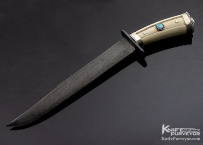 Kenneth King Custom Knife Turquoise Sole Authorship Damascus Mammoth Bowie 11083