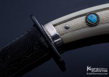 Kenneth King Custom Knife Turquoise Sole Authorship Damascus Mammoth Bowie (Featured on Page 95 of Knives 2021) - Image 2