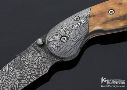 David Broadwell Custom Knife Mammoth & Damascus Linerlock - Image 2