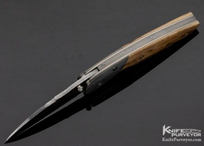 David Broadwell Custom Knife Mammoth & Damascus Linerlock - Image 6