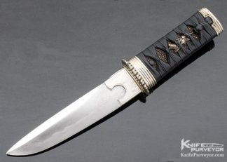 David Goldberg Custom Knife Leather Wrapped Tanto with Hamon 10596
