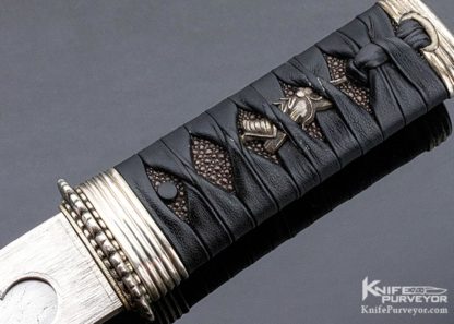 David Goldberg Custom Knife Leather Wrapped Tanto with Hamon - Image 2