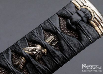 David Goldberg Custom Knife Leather Wrapped Tanto with Hamon - Image 3