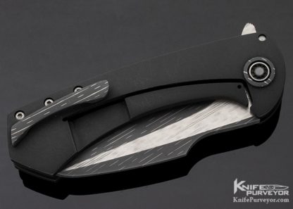 Fischer Bros Custom Knife "Launch" "Galactic Bacon" Damascus & Blackened Frame Lock Flipper - Image 3