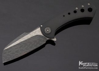 Fischer Bros Custom Knife “Launch” “Galactic Bacon” Damascus & Blackened Frame Lock Flipper 10966 Open