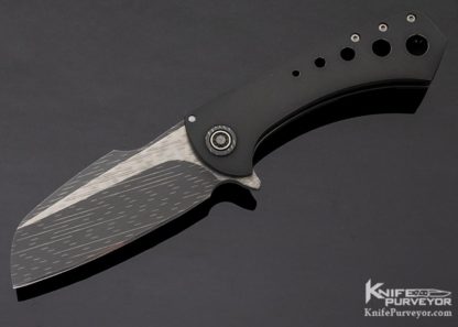 Fischer Bros Custom Knife â€œLaunchâ€ â€œGalactic Baconâ€ Damascus & Blackened Frame Lock Flipper 10966 Open