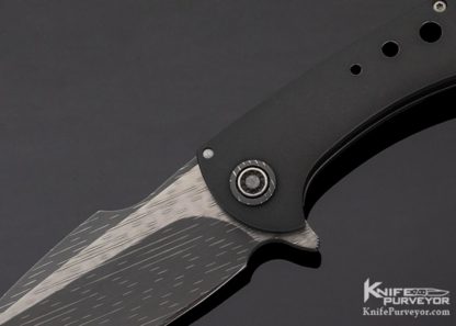 Fischer Bros Custom Knife "Launch" "Galactic Bacon" Damascus & Blackened Frame Lock Flipper - Image 2