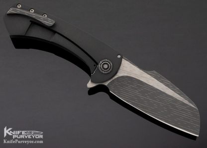 Fischer Bros Custom Knife "Launch" "Galactic Bacon" Damascus & Blackened Frame Lock Flipper - Image 4