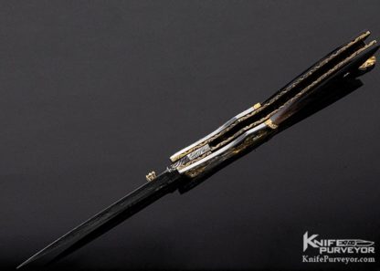 George Dailey Custom Knife Engraved by Julie Warenski Jewel Encrusted with Damascus and Black Lip Pearl Linerlock - Image 8