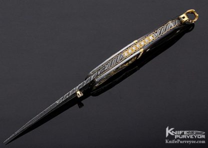 George Dailey Custom Knife Engraved by Julie Warenski Jewel Encrusted with Damascus and Black Lip Pearl Linerlock - Image 7